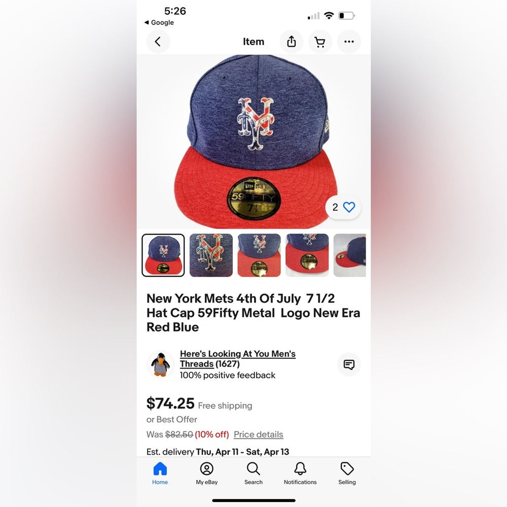NY Mets 4th of July hat by 59FIFTY. Size 7 3/4